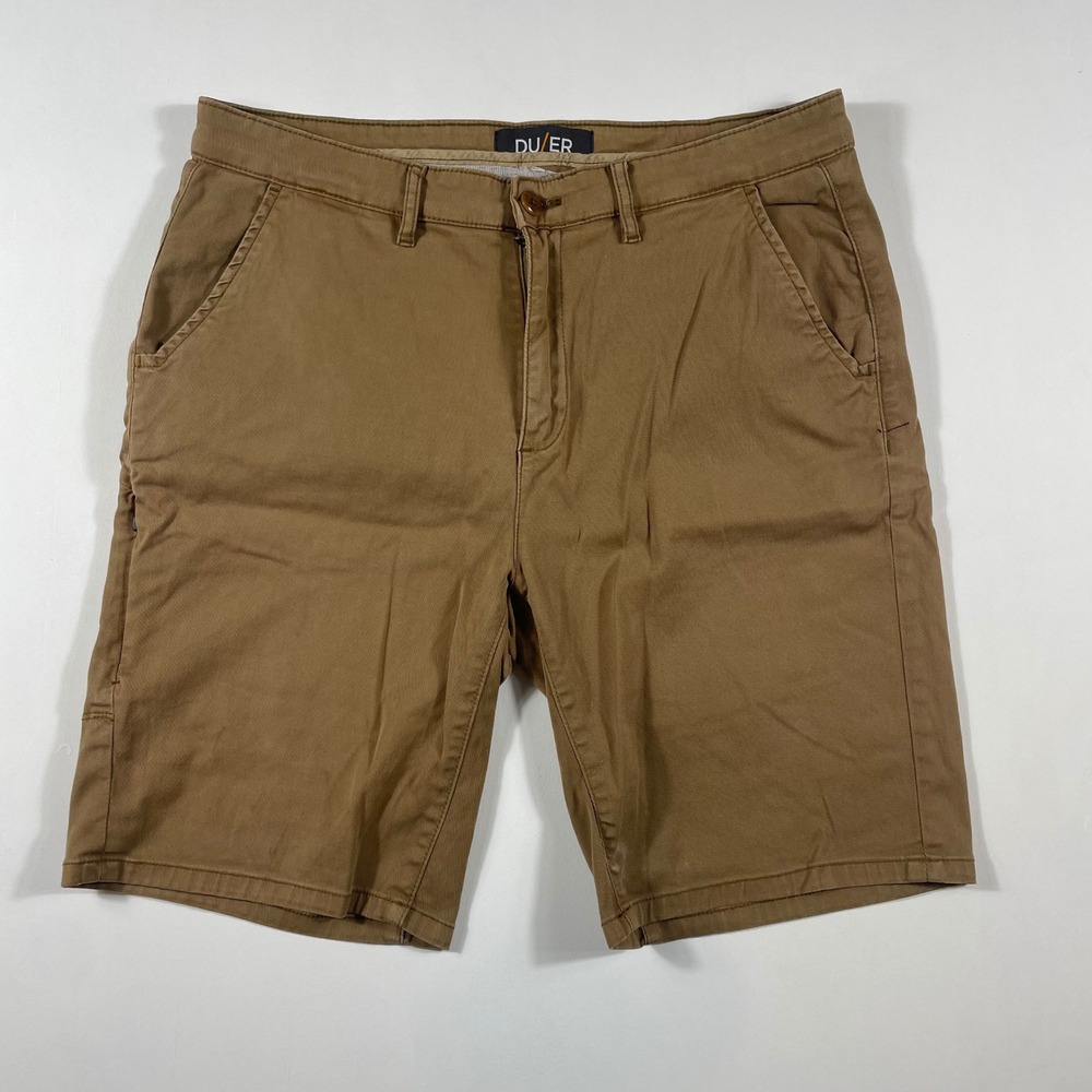 DU/ER Performance Chino Shorts Mens 34 Stretch Performance Utility Pocket Brown
